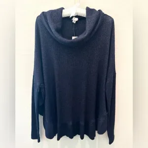 🆕 ANTHROPOLOGIE | Postmark Dark Blue Metallic Cowl Neck Ruffled Sweater | M/L