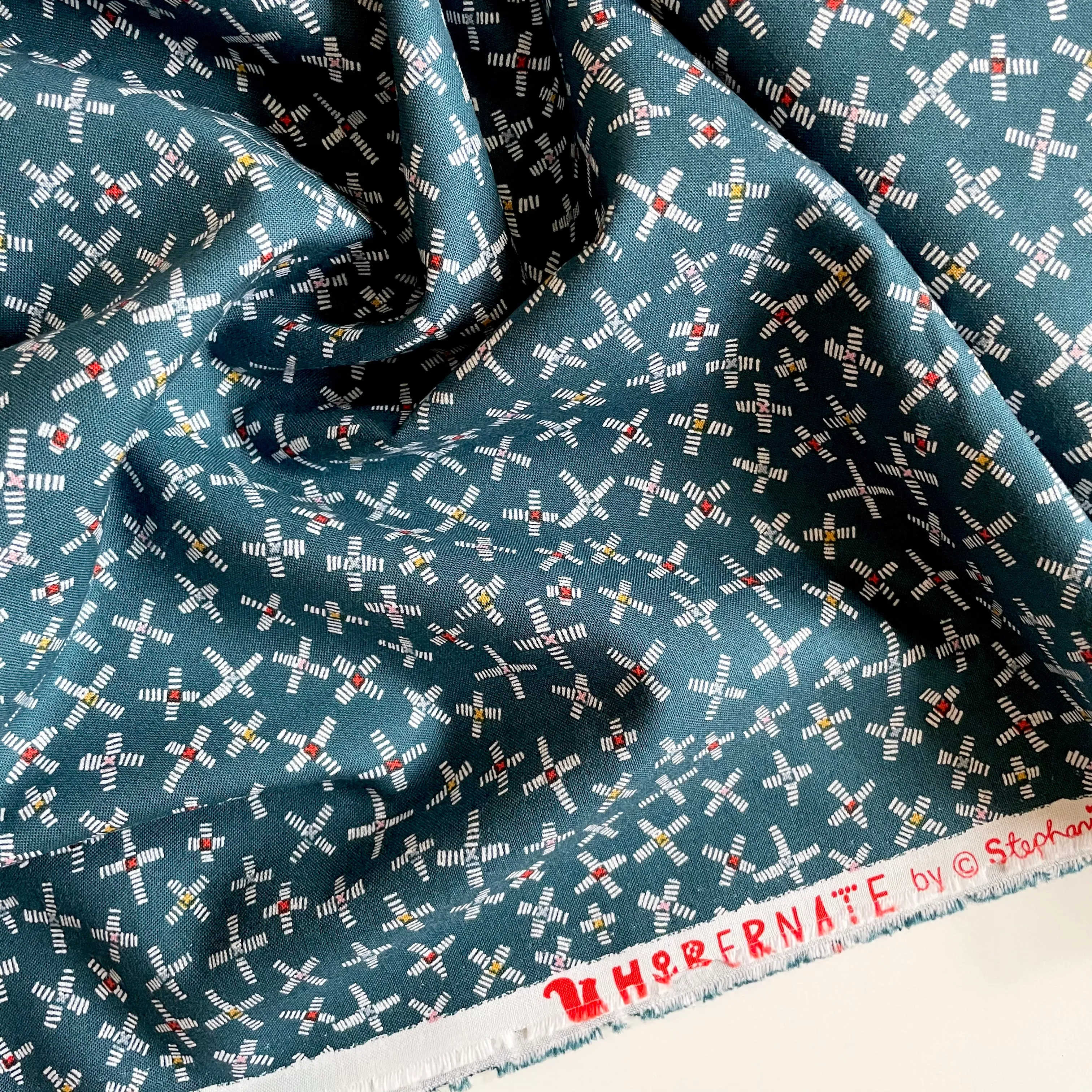 1-3/4 yard Remnant : Dashwood Studio - Hibernate Blue Windmills