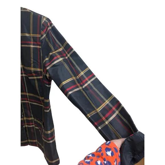 100% Silk Shacket by Harris Wallace Plaid &amp; Reversible Size Large