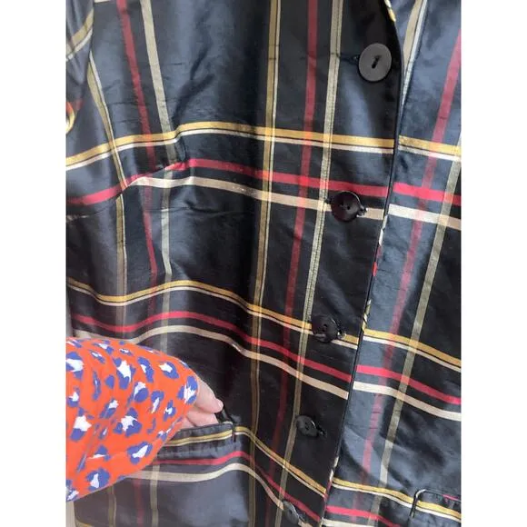 100% Silk Shacket by Harris Wallace Plaid &amp; Reversible Size Large