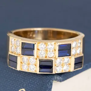 1.15ctw Vintage Diamond & Sapphire Checkerboard Ring French