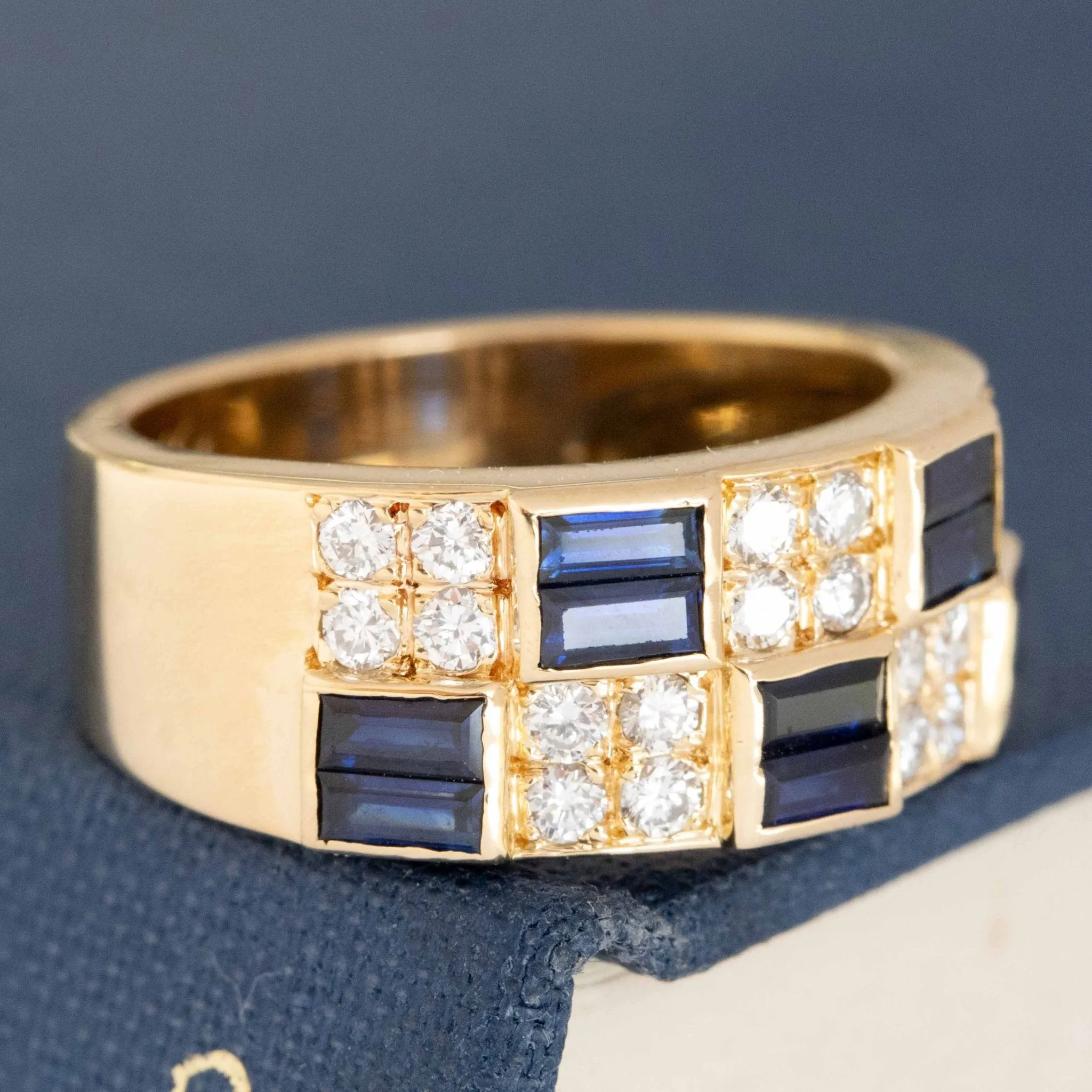 1.15ctw Vintage Diamond & Sapphire Checkerboard Ring French