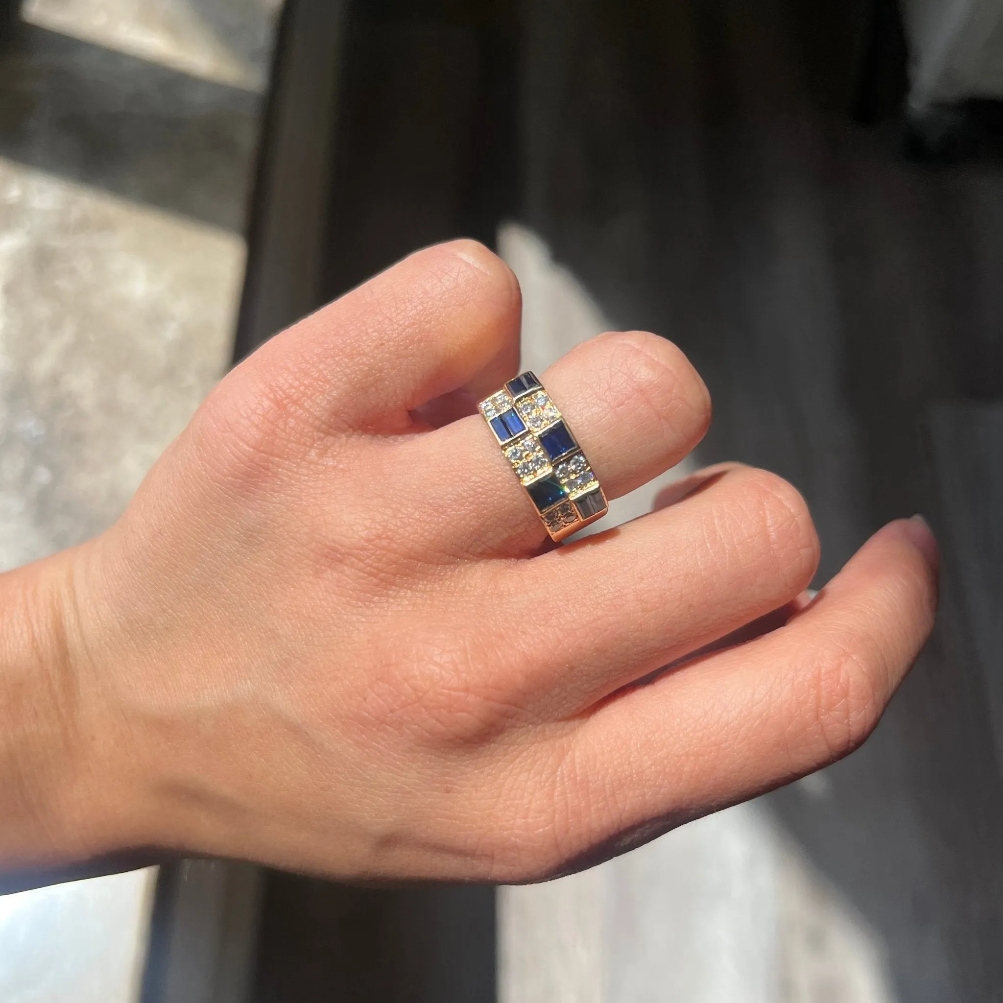 1.15ctw Vintage Diamond & Sapphire Checkerboard Ring French