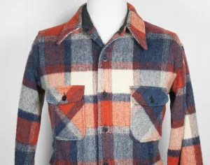 1950's Blue, Burnt Orange & Off White Checkered Flannel Shirt - Size L