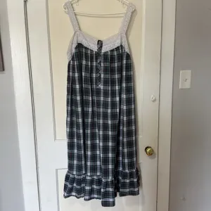 1980s VTG Victoria's Secret Green Plaid Cotton Nightgown Sz Large Cottage-core