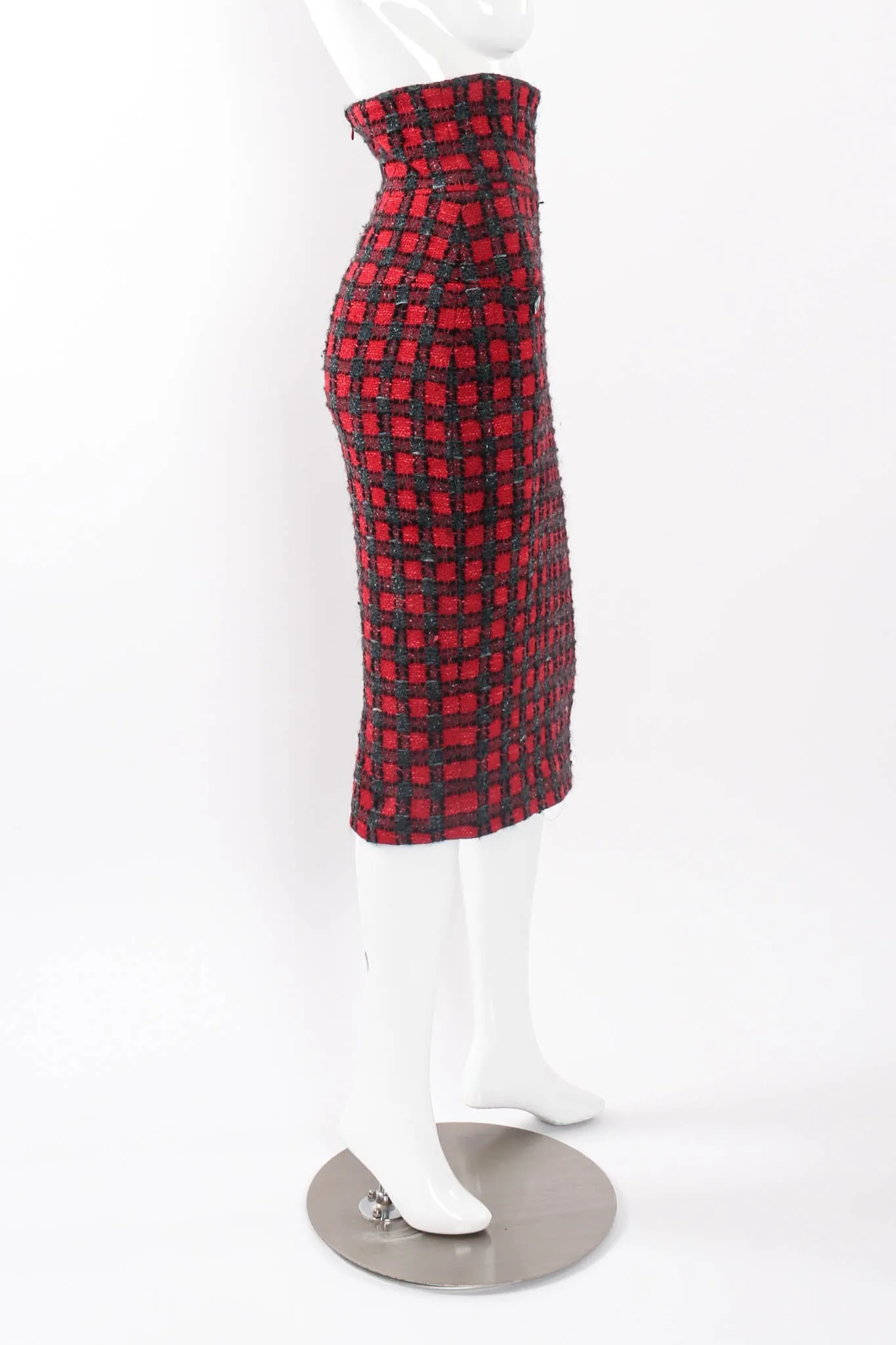 2007 A/W High-Waisted Checkered Tweed Skirt