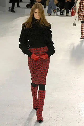 2007 A/W High-Waisted Checkered Tweed Skirt