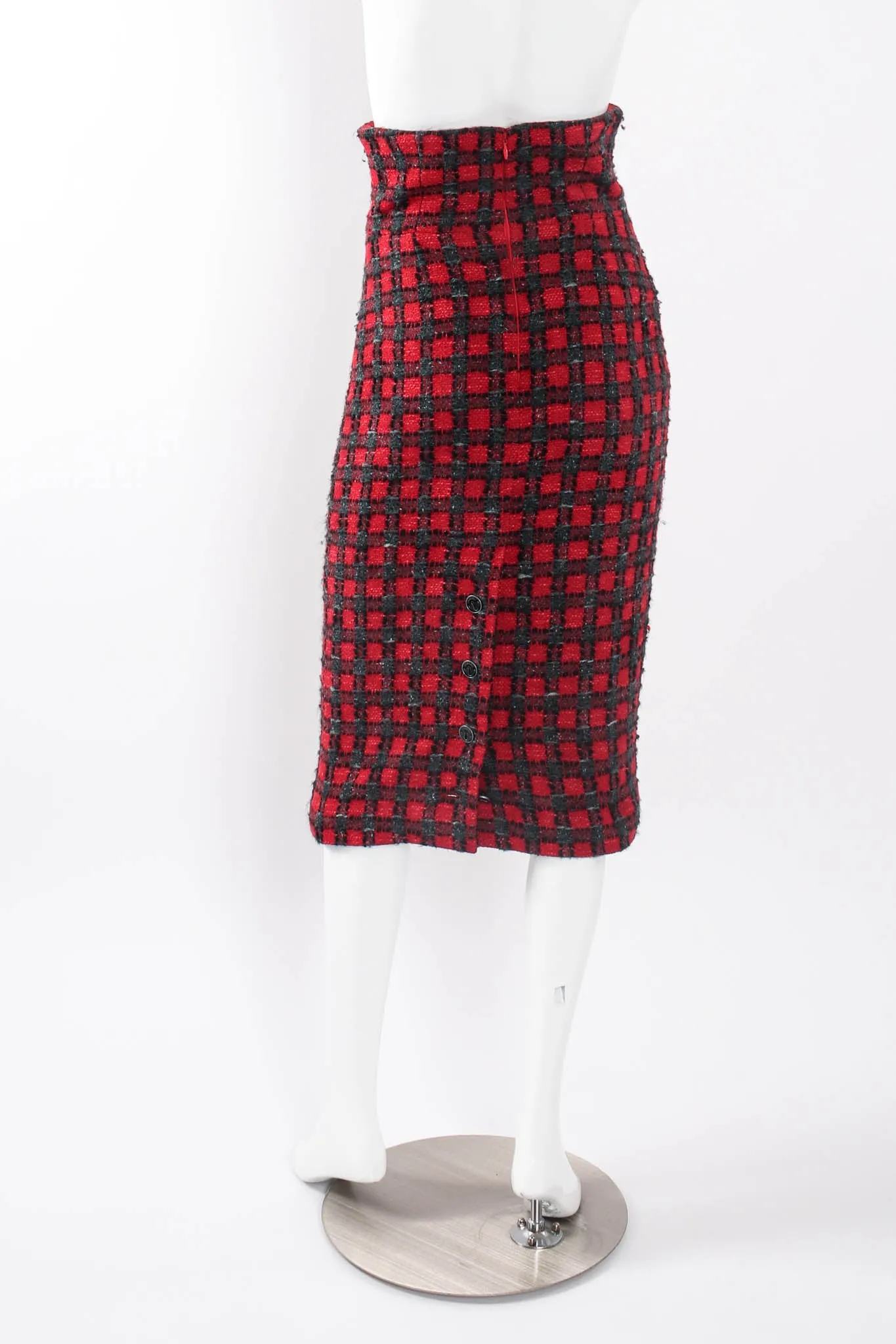 2007 A/W High-Waisted Checkered Tweed Skirt