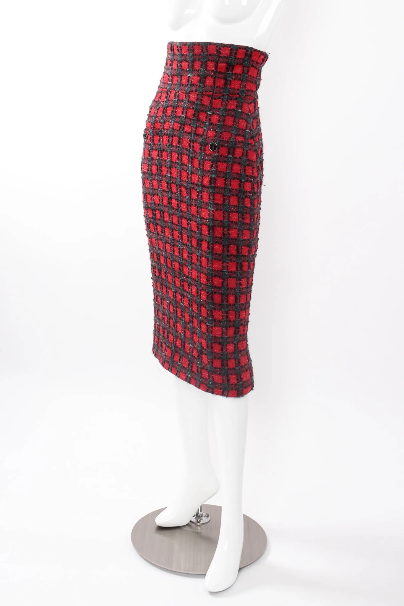 2007 A/W High-Waisted Checkered Tweed Skirt