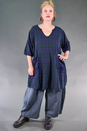 2309 Vintage Plaid Tunic-Blue/Green-U