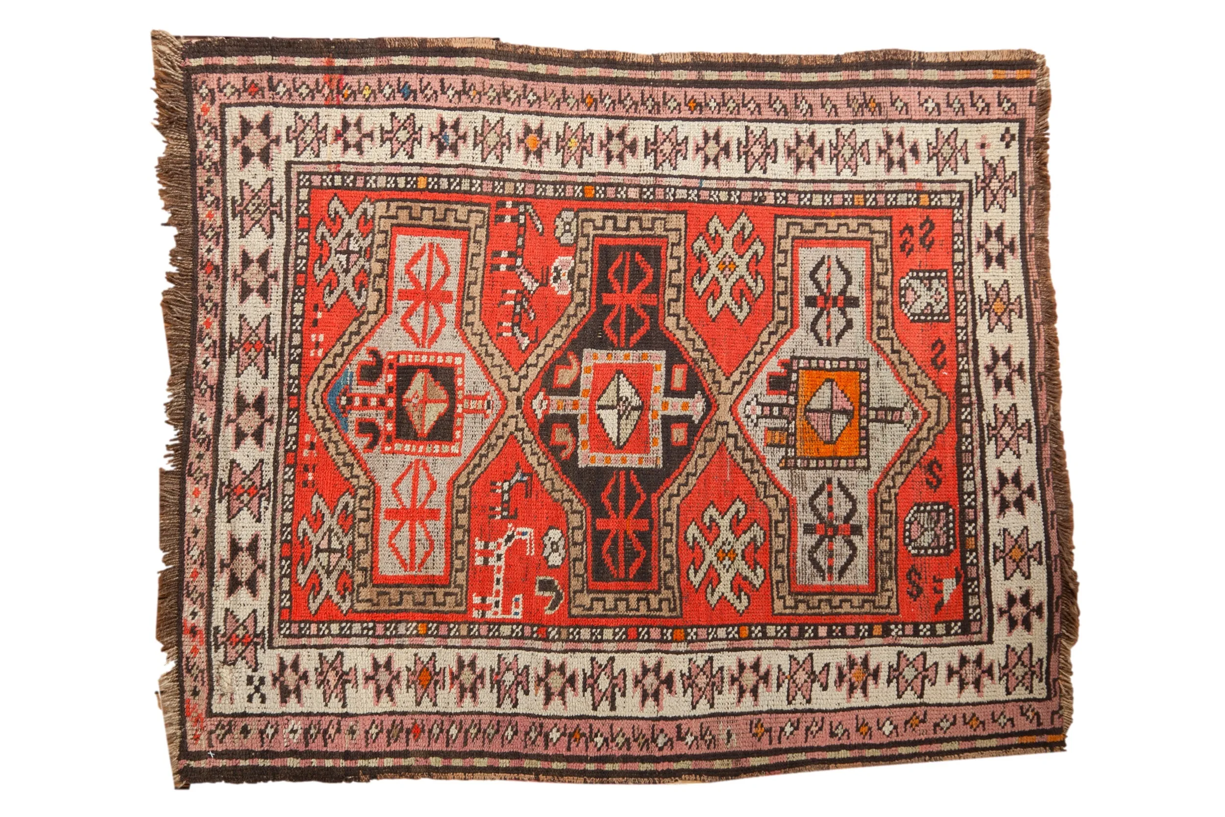 3.5x4.5 Vintage Caucasian Square Rug