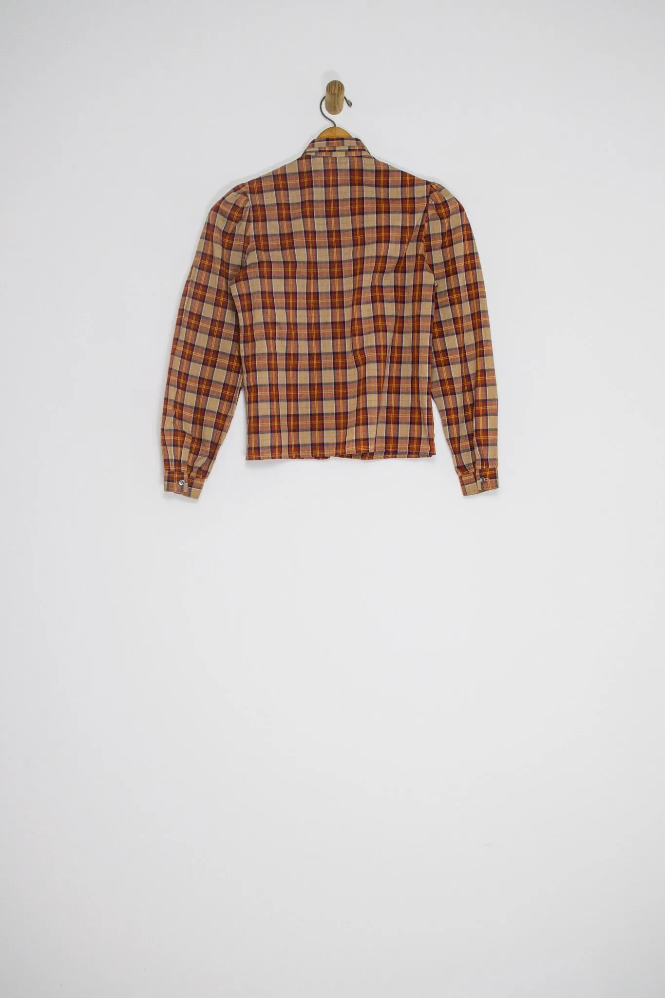 60's PLAID PUFF SLEEVE BUTTON UP / SMALL