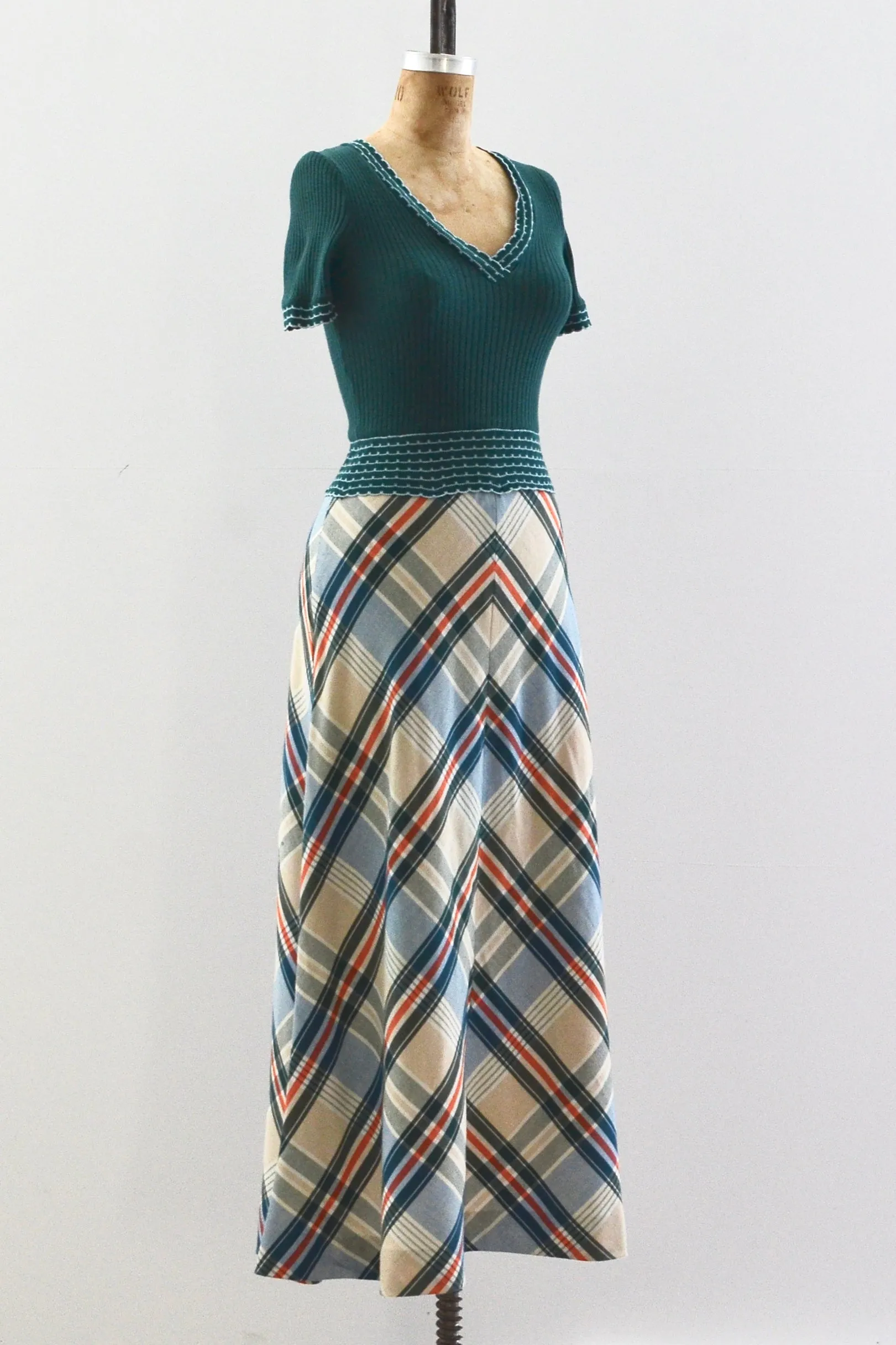 70's Mitered Knit Dress / XXS