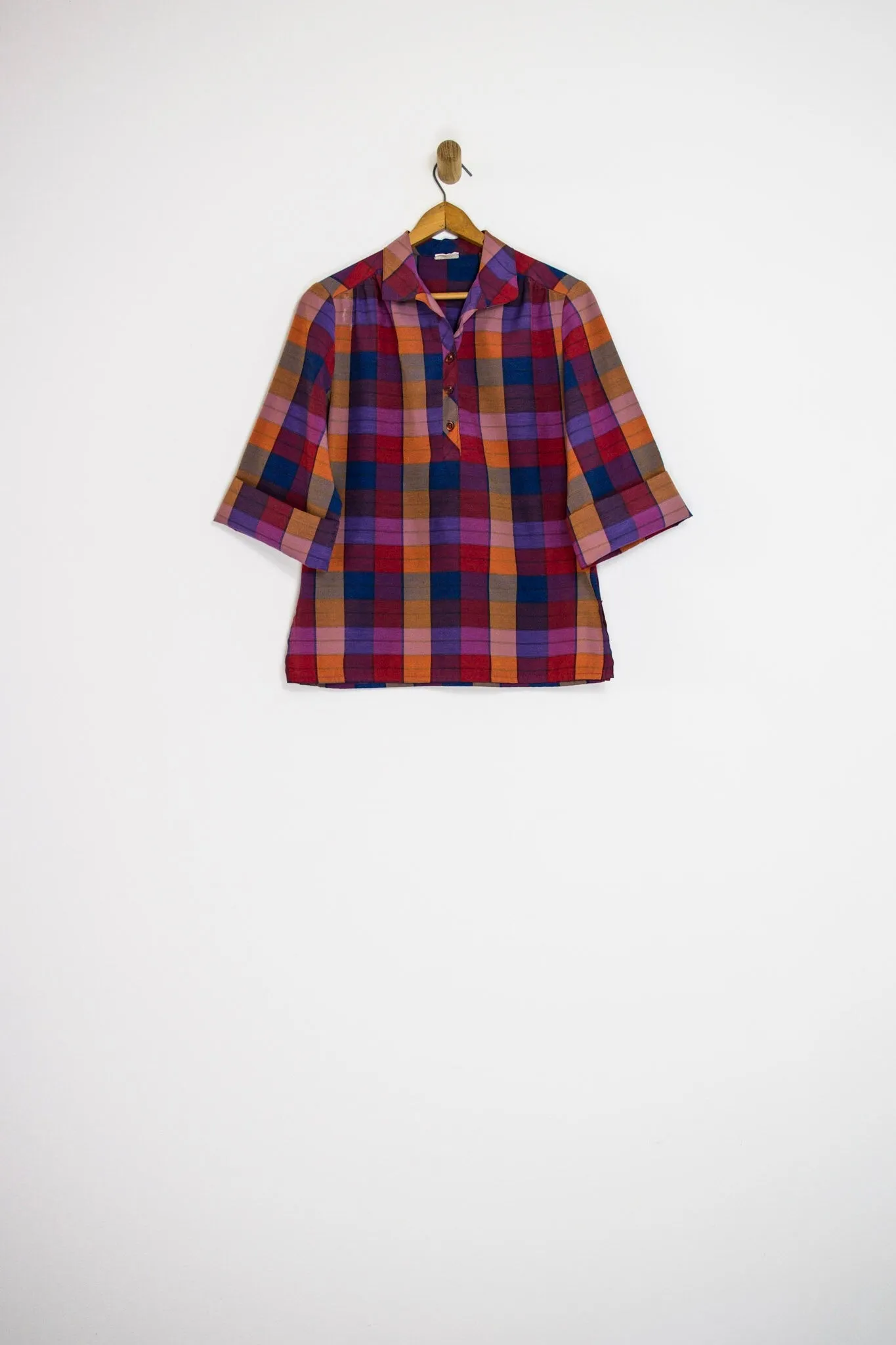 70’s PLAID BUTTON FRONT TOP / MEDIUM