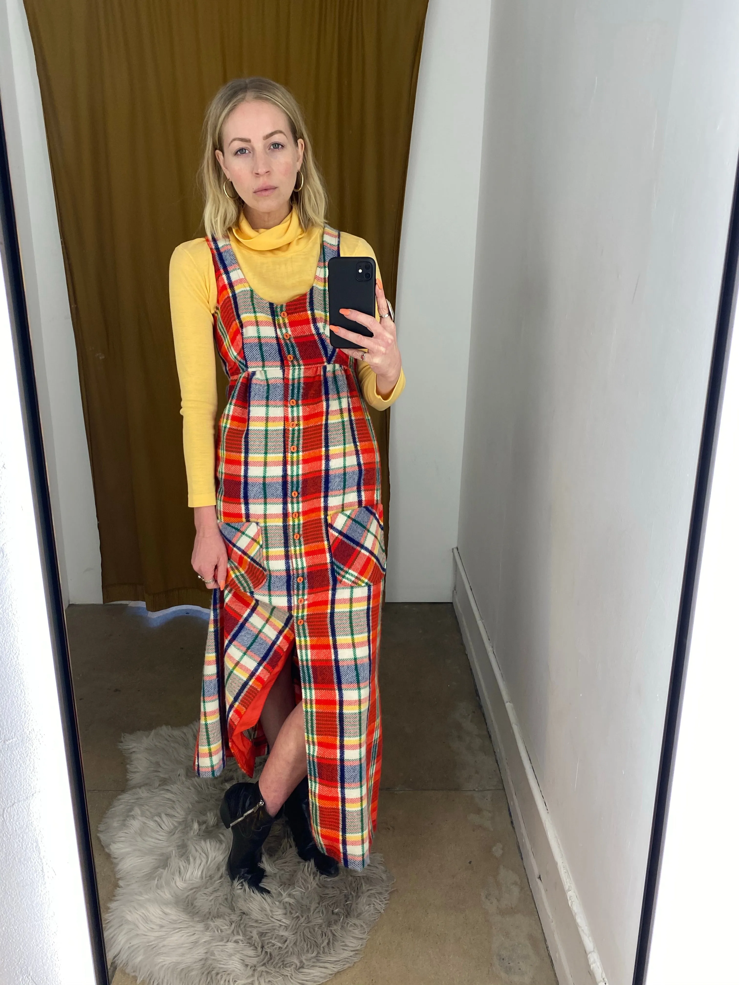 70’s PLAID JUMPER DRESS / MEDIUM