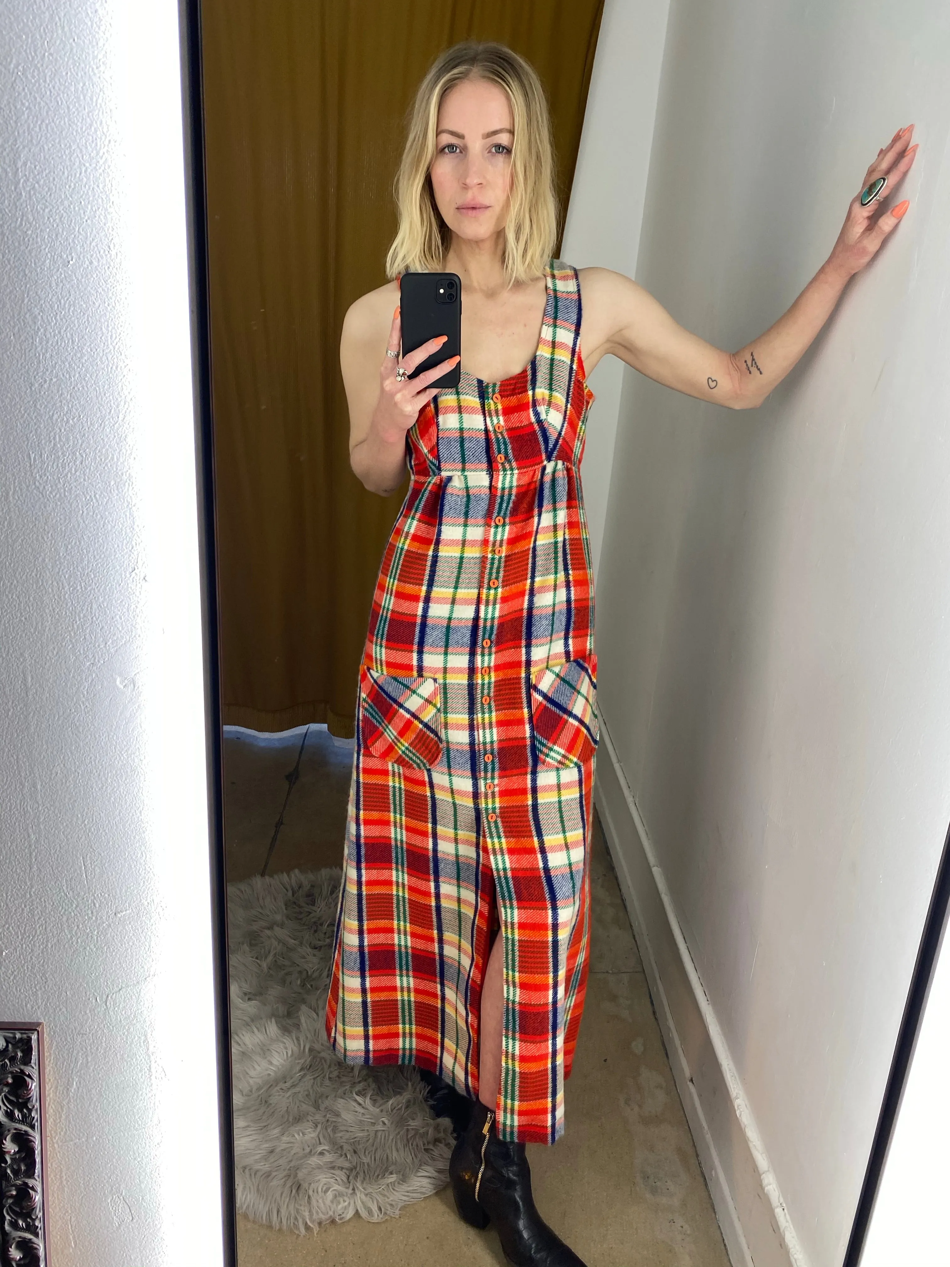 70’s PLAID JUMPER DRESS / MEDIUM