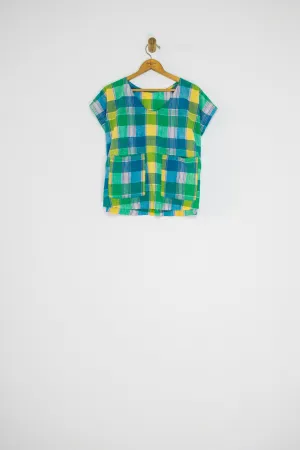 80’s/90’s PLAID BLOUSE WITH SMOCK POCKETS / MEDIUM