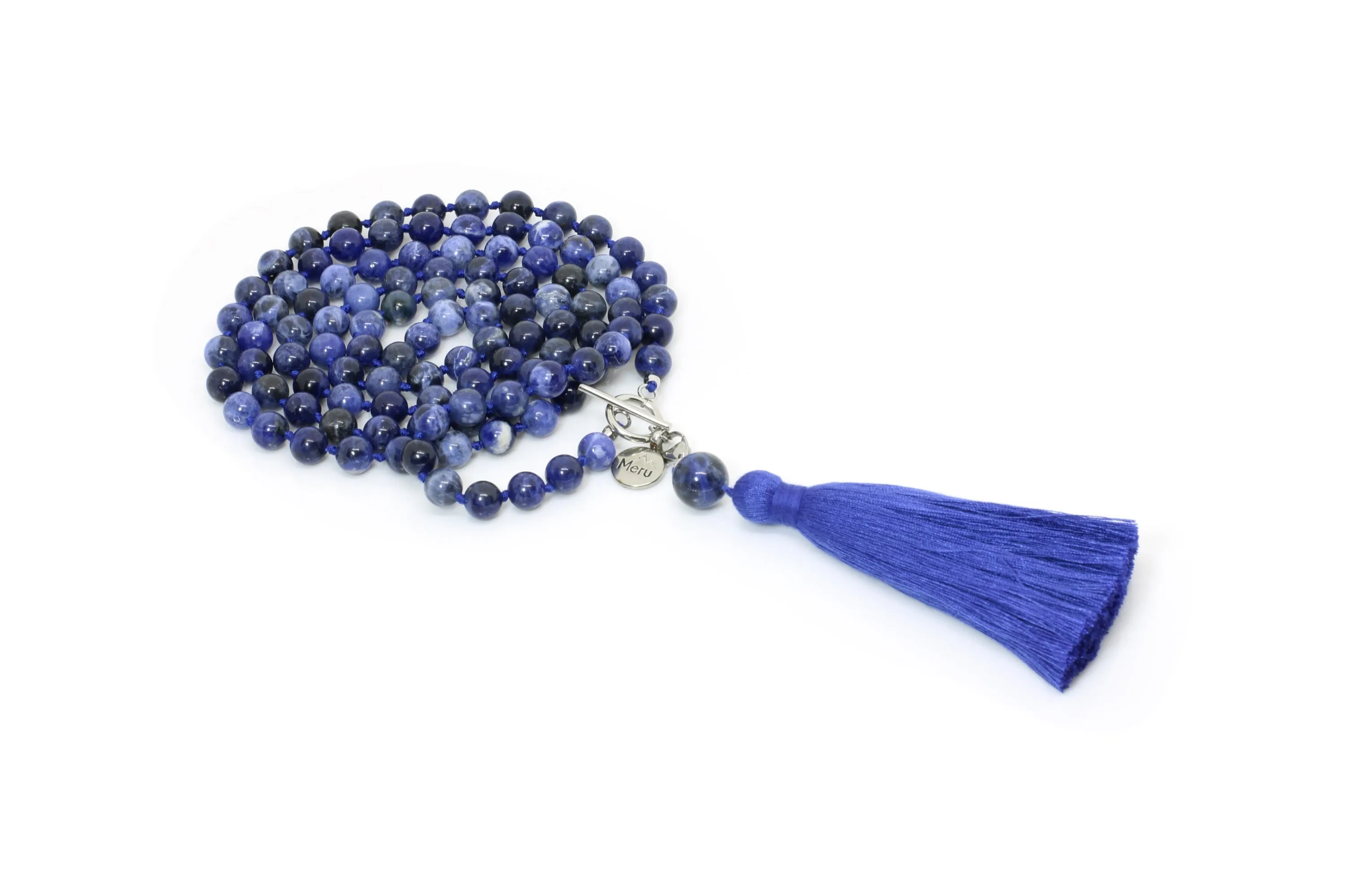 8mm Sodalite Blue Mala Beads Wrap Necklace with Removable Tassel