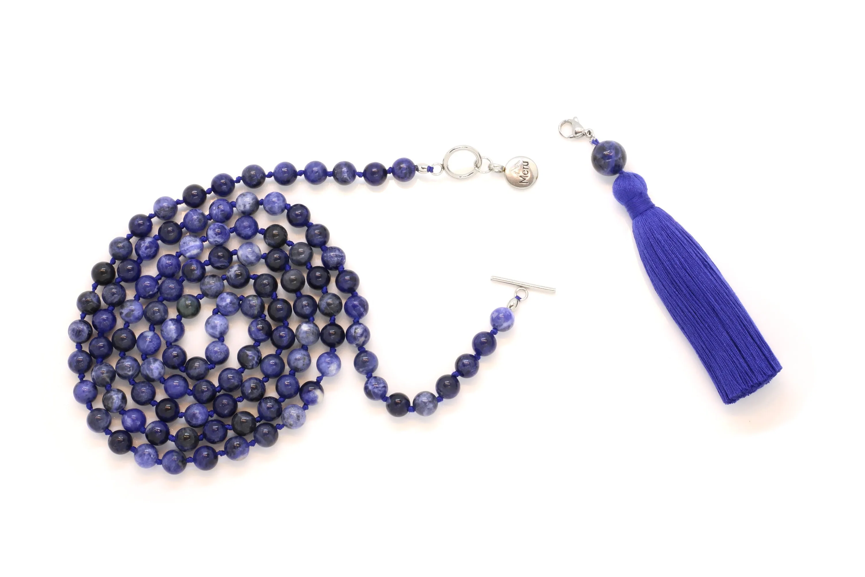 8mm Sodalite Blue Mala Beads Wrap Necklace with Removable Tassel