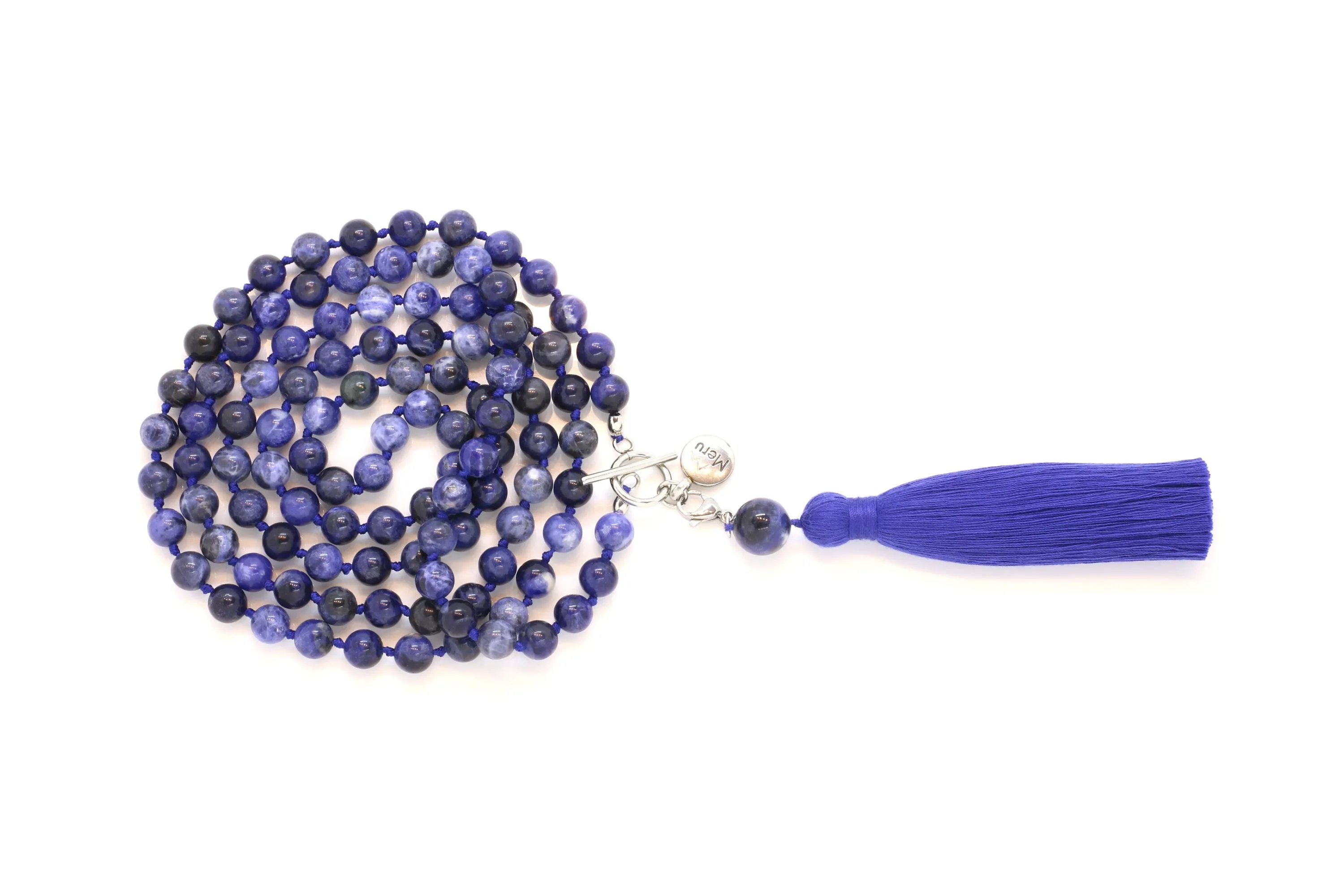 8mm Sodalite Blue Mala Beads Wrap Necklace with Removable Tassel