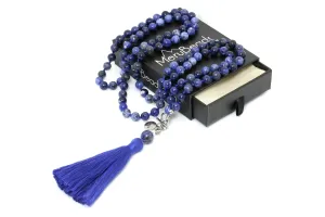 8mm Sodalite Blue Mala Beads Wrap Necklace with Removable Tassel