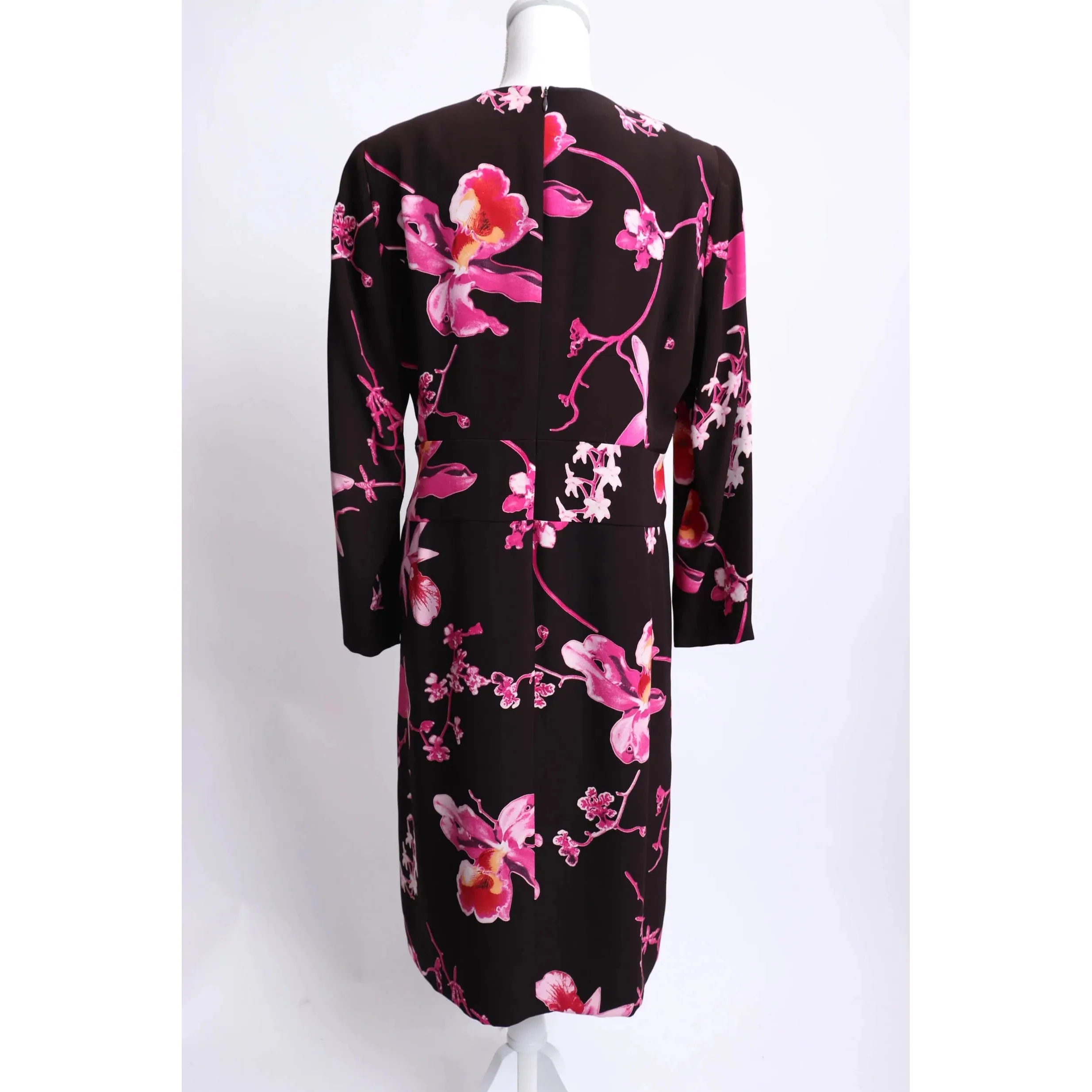 90's Louis Feraud Black and Pink Crepe Floral Dress | Size L