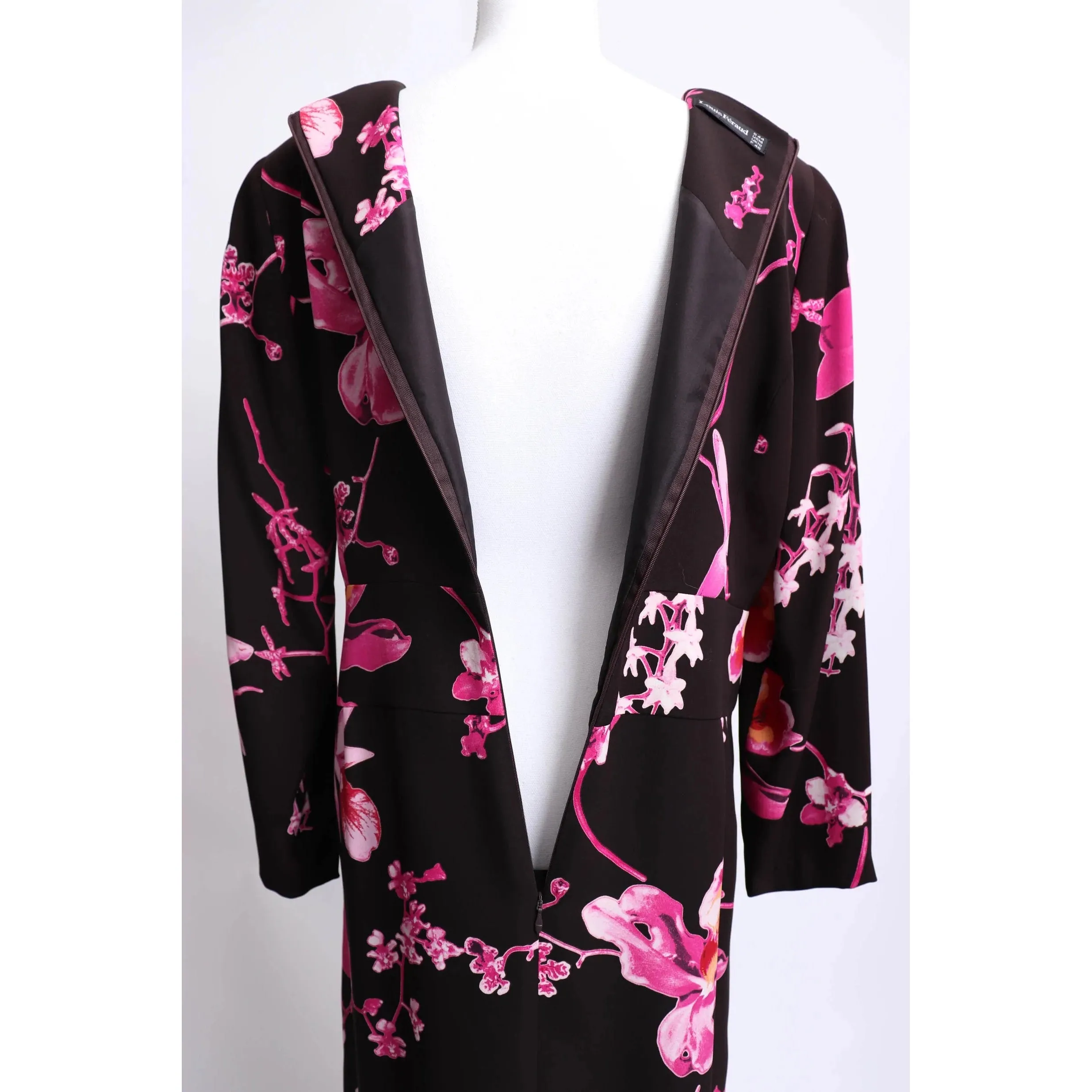 90's Louis Feraud Black and Pink Crepe Floral Dress | Size L
