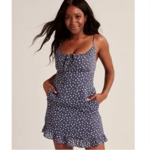 Abercrombie &amp; Fitch Dot Spaghetti Strap Scoopneck Mini Dress Boho Slate Blue XS