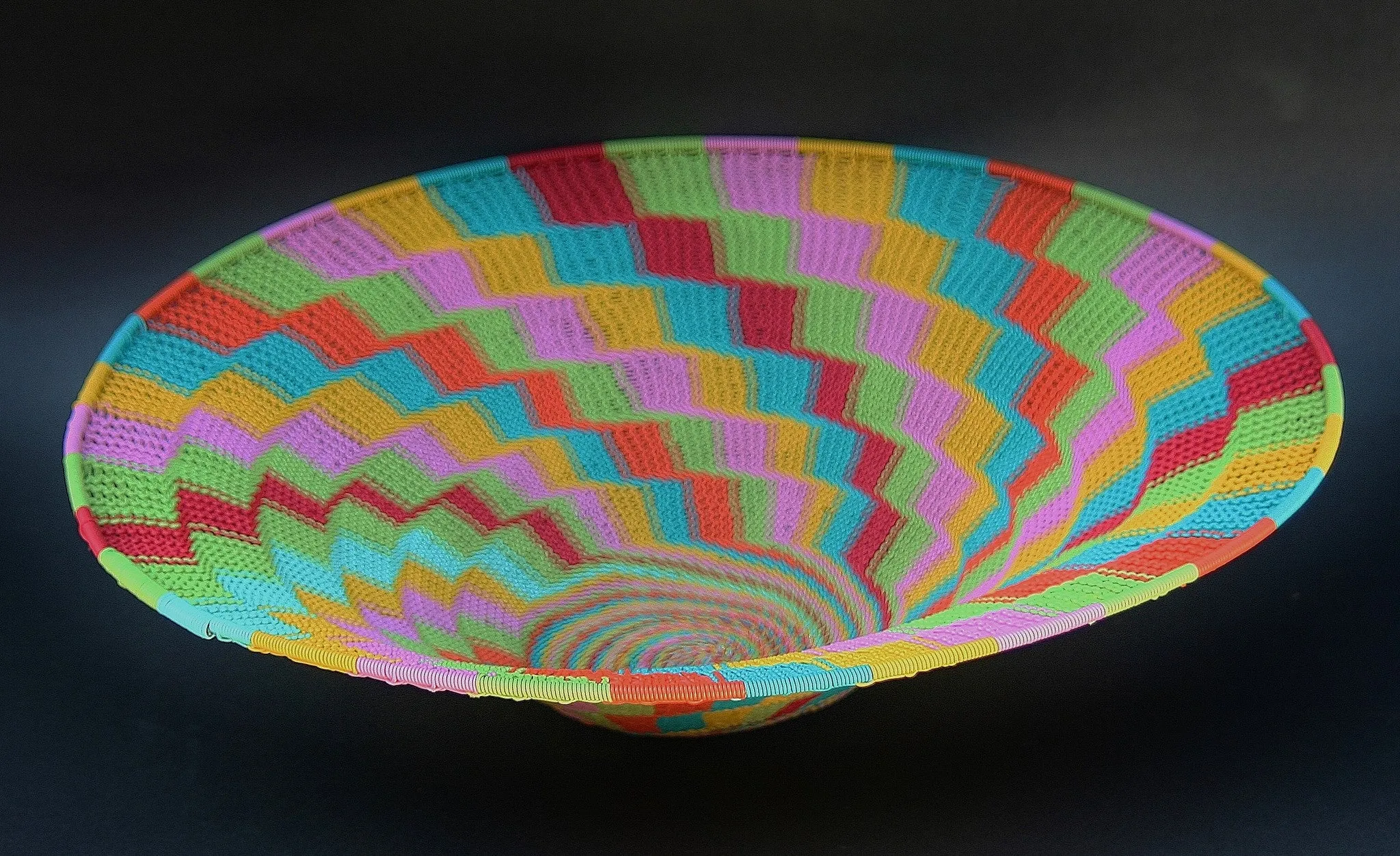 African Telephone Wire Bowl Candy Colors - 14" D X 4"H