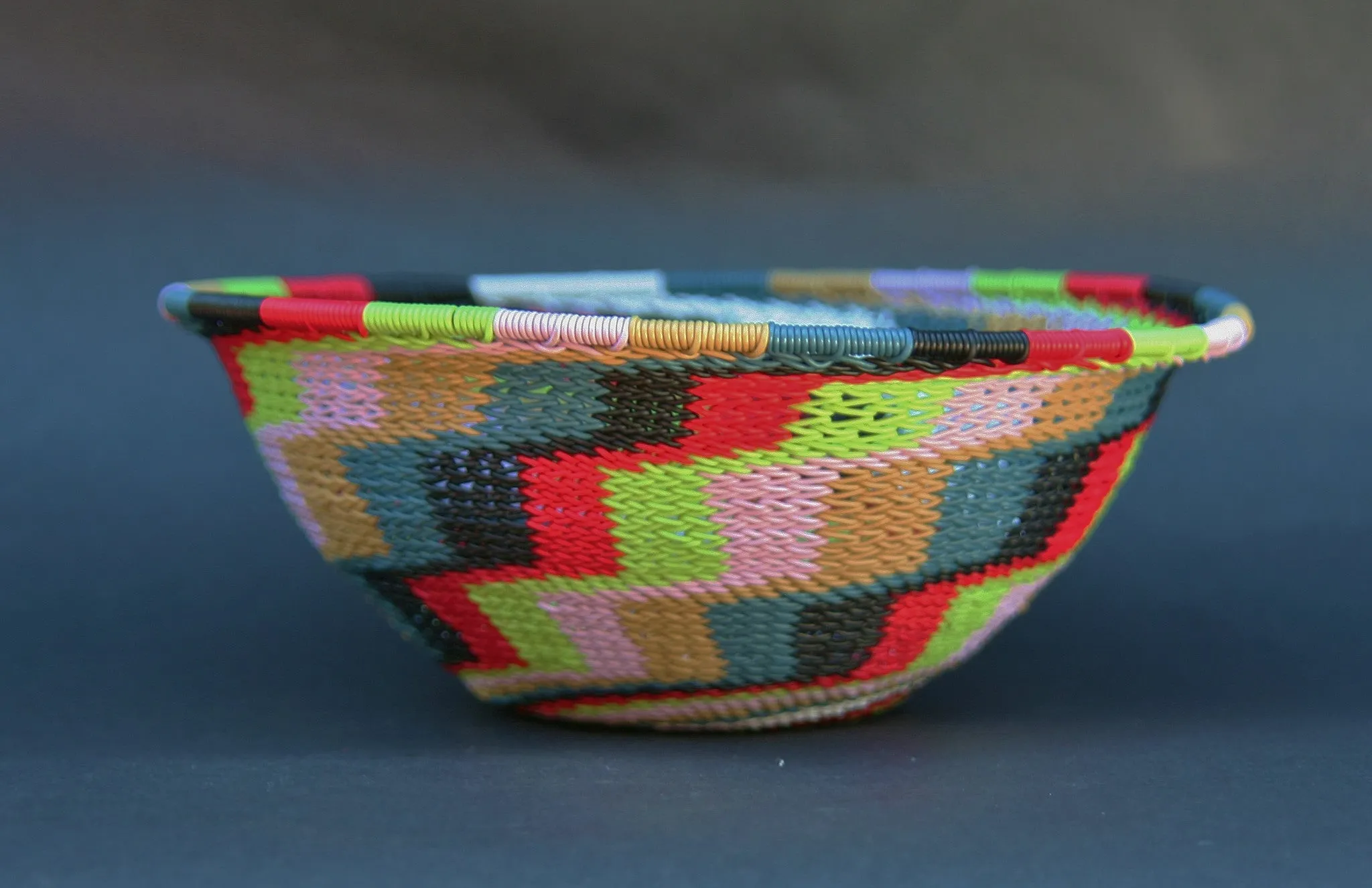African Telephone Wire Bowl Multi Color  7" D X 3" H