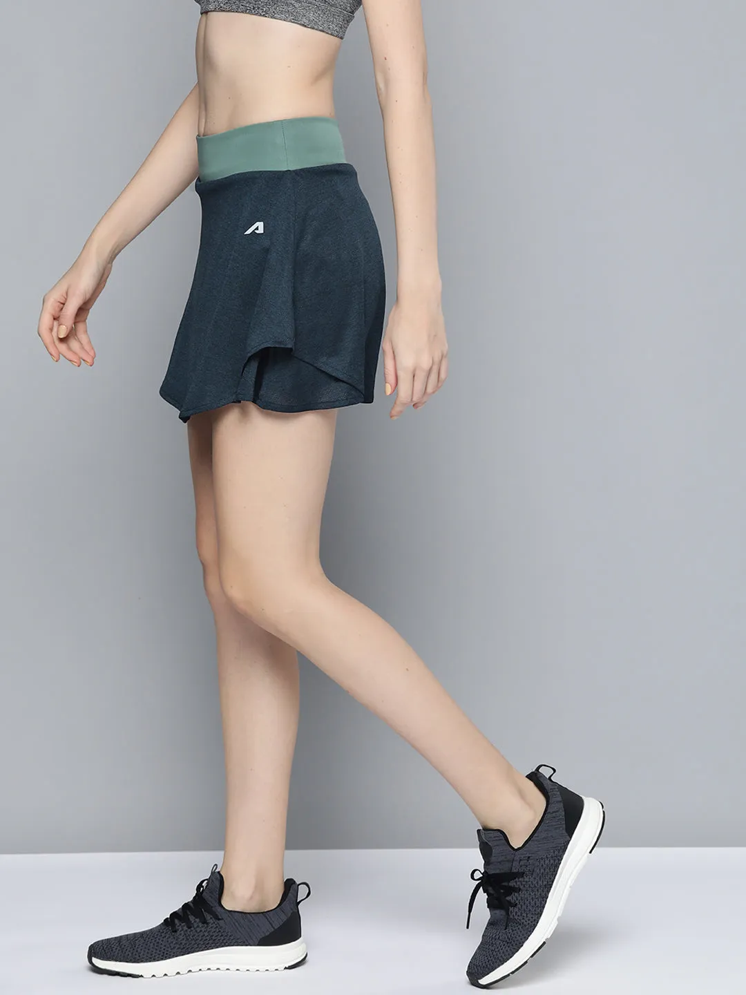 Alcis Women Navy Blue Green Solid Sports Wrap Mini Skirt