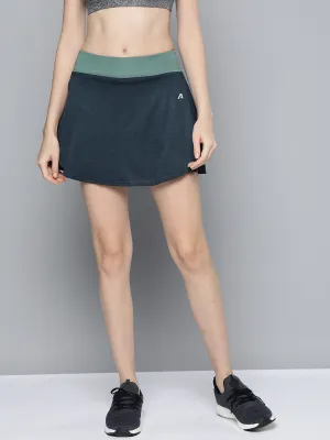 Alcis Women Navy Blue Green Solid Sports Wrap Mini Skirt