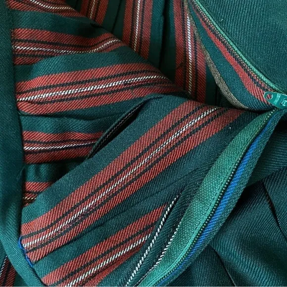 AlJean of Canada Vintage Virgin Wool Pleaded Green Midi Length Plaid Skirt