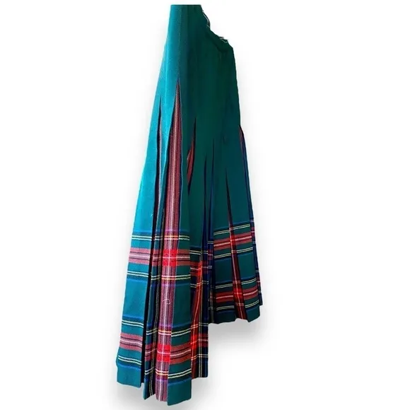 AlJean of Canada Vintage Virgin Wool Pleaded Green Midi Length Plaid Skirt