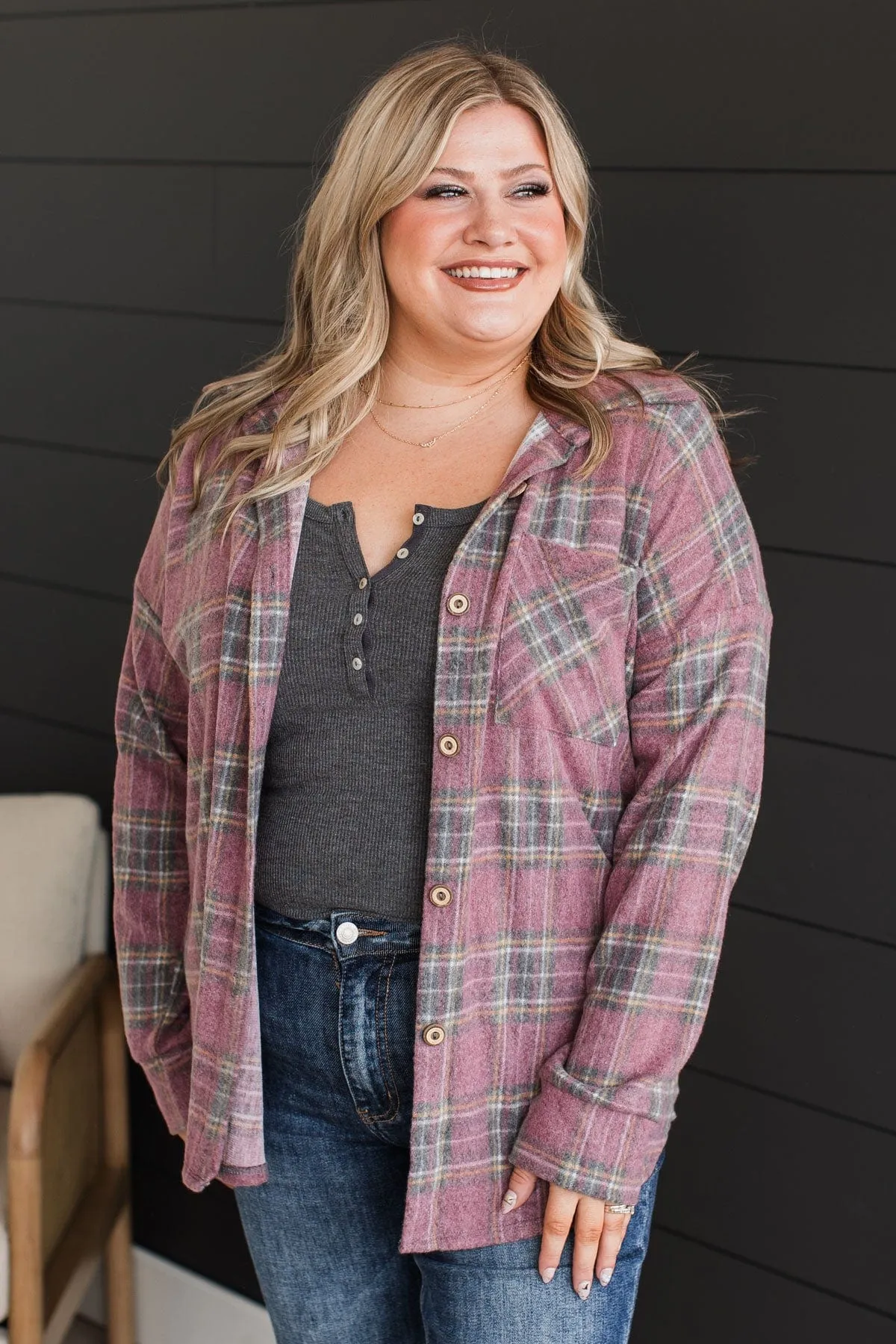 All In Plaid Button Top- Vintage Red