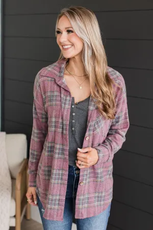 All In Plaid Button Top- Vintage Red