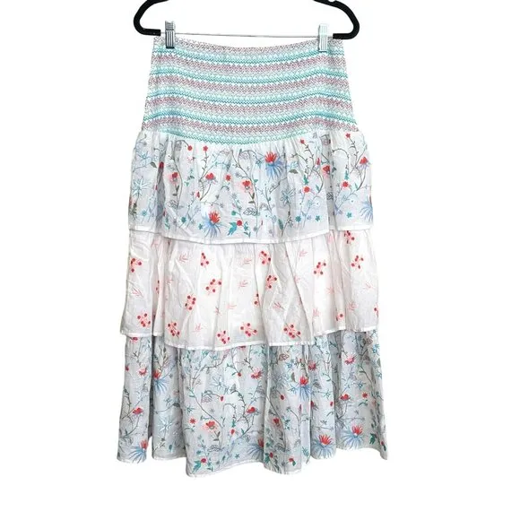 Allison New York Embroidered Tiered Smocked Boho Skirt NWT Sz Large