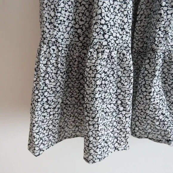 &amp; OTHER STORIES Voluminous Twill Tiered Mini Dress Ditsy Floral Black White Sz M