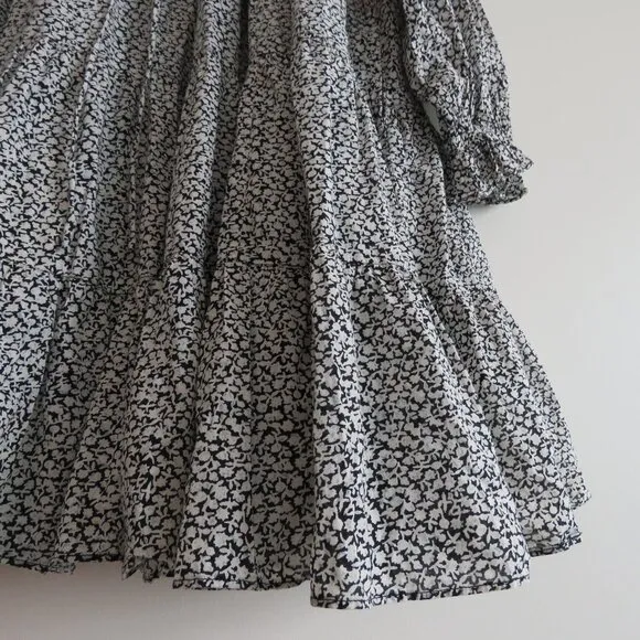 &amp; OTHER STORIES Voluminous Twill Tiered Mini Dress Ditsy Floral Black White Sz M