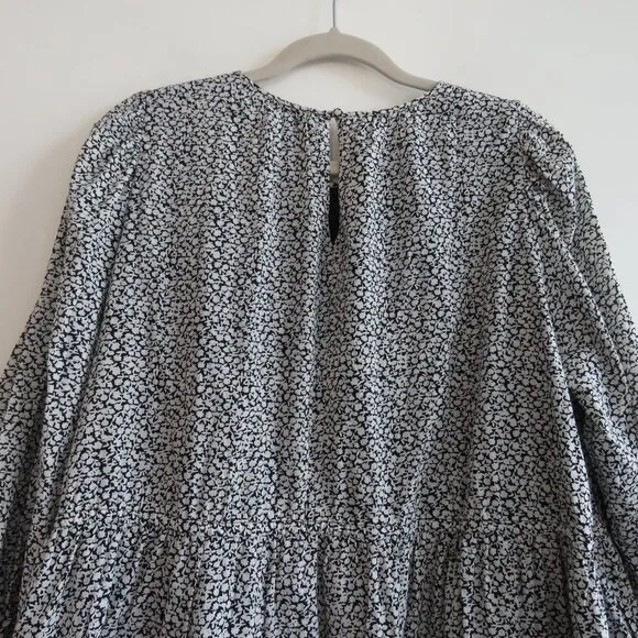 &amp; OTHER STORIES Voluminous Twill Tiered Mini Dress Ditsy Floral Black White Sz M