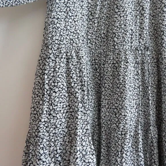 &amp; OTHER STORIES Voluminous Twill Tiered Mini Dress Ditsy Floral Black White Sz M