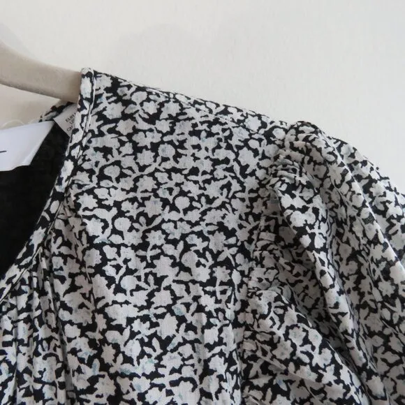 &amp; OTHER STORIES Voluminous Twill Tiered Mini Dress Ditsy Floral Black White Sz M