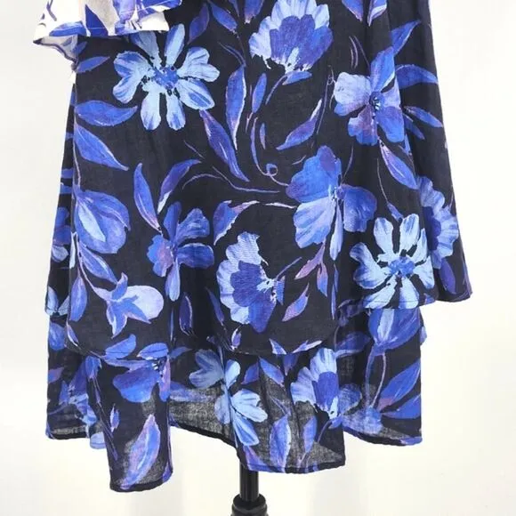Anthropologie Easy One Shoulder Floral Dress Womens Small Blue &amp; White Boho Chic