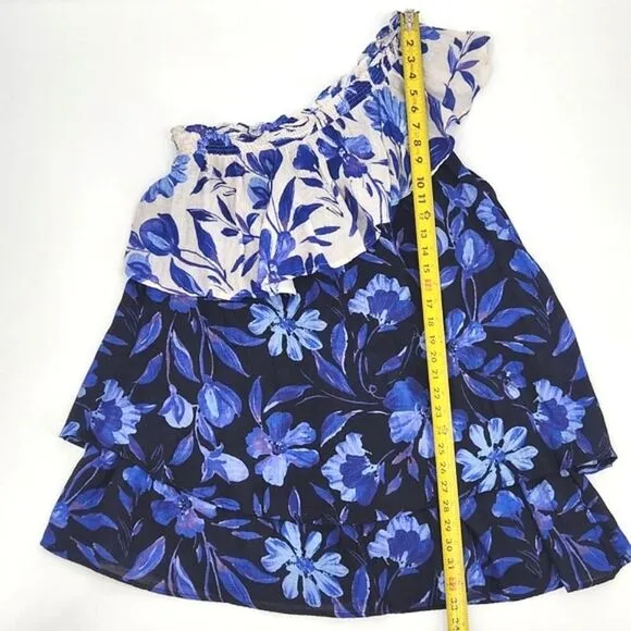 Anthropologie Easy One Shoulder Floral Dress Womens Small Blue &amp; White Boho Chic