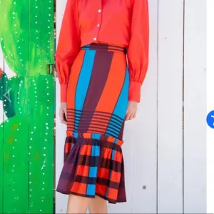 Anthropologie Eva Franco Flounced Stripe Midi Skirt