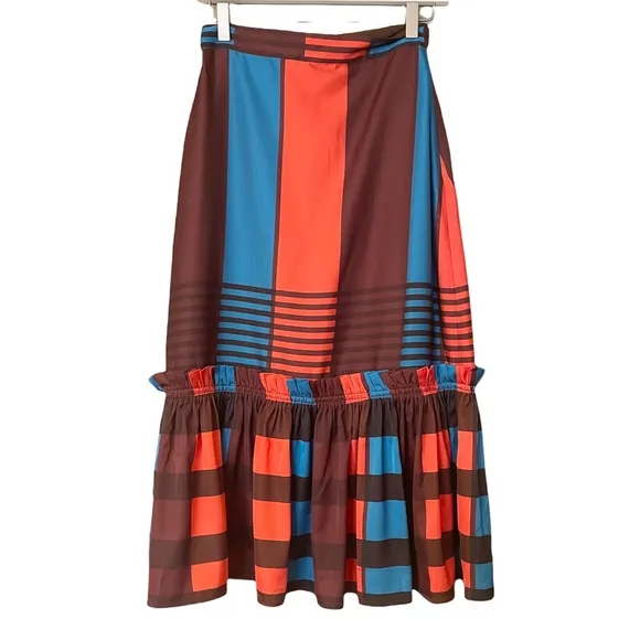 Anthropologie Eva Franco Flounced Stripe Midi Skirt