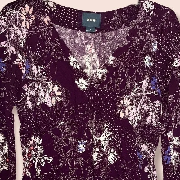 Anthropologie Maeve Monaco Purple Floral Tiered Dress Womens Size Small