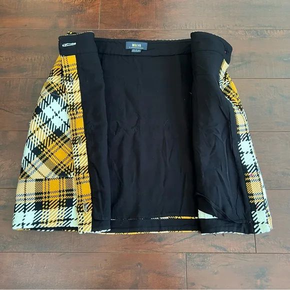 ANTHROPOLOGIE Maeve Plaid Mini A-Line Yellow Button Front Skirt Tweed Size 0