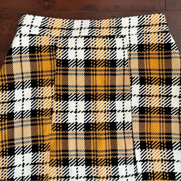 ANTHROPOLOGIE Maeve Plaid Mini A-Line Yellow Button Front Skirt Tweed Size 0