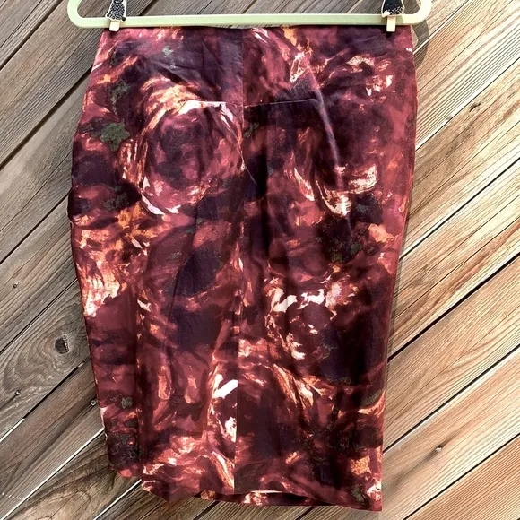 Anthropologie rose print silk faux wrap skirt. New